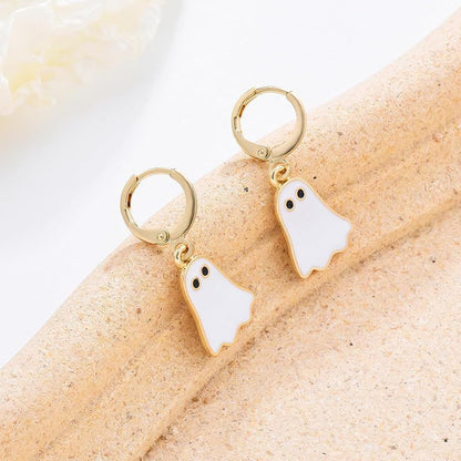 "Gold Ghost Huggie Hoop Earrings - Cute Halloween Jewelry"
