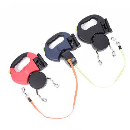 Retractable Dual Dog Leash – Reflective Pet Lead with 360° Swivel & Light