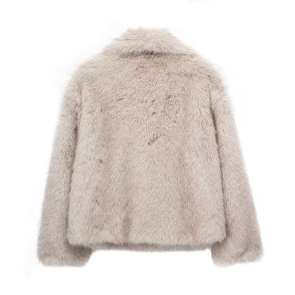 Winter Plush Coat – Warm Fluffy Lapel Jacket for Women