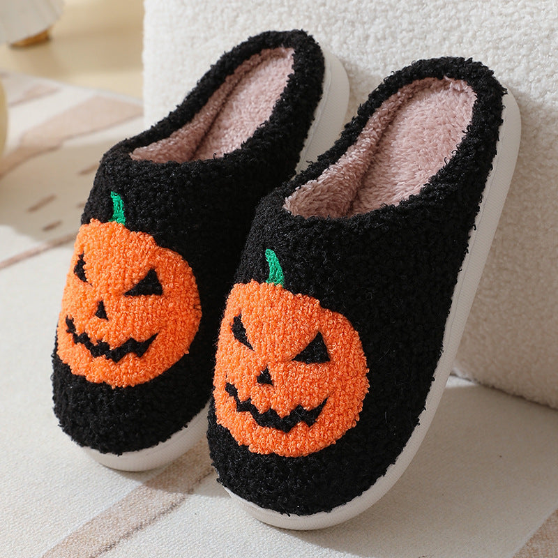 Halloween Pumpkin Warm Slippers Men And Women Couples Indoor House Shoes