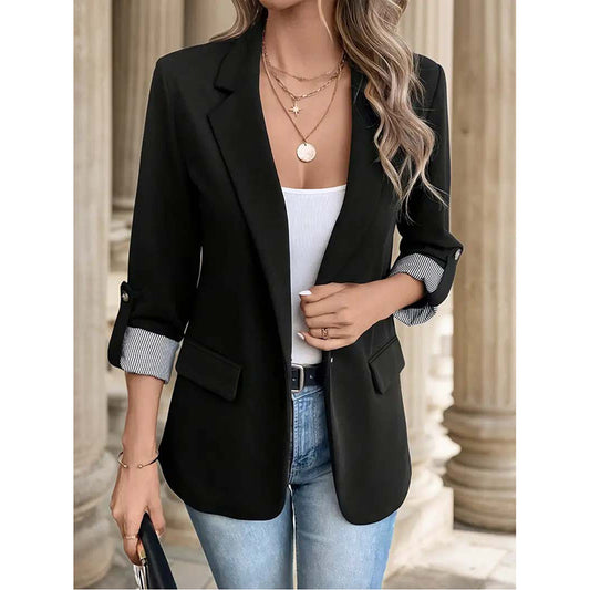 Women’s Casual Open Front Blazer – Long Sleeve Office Jacket