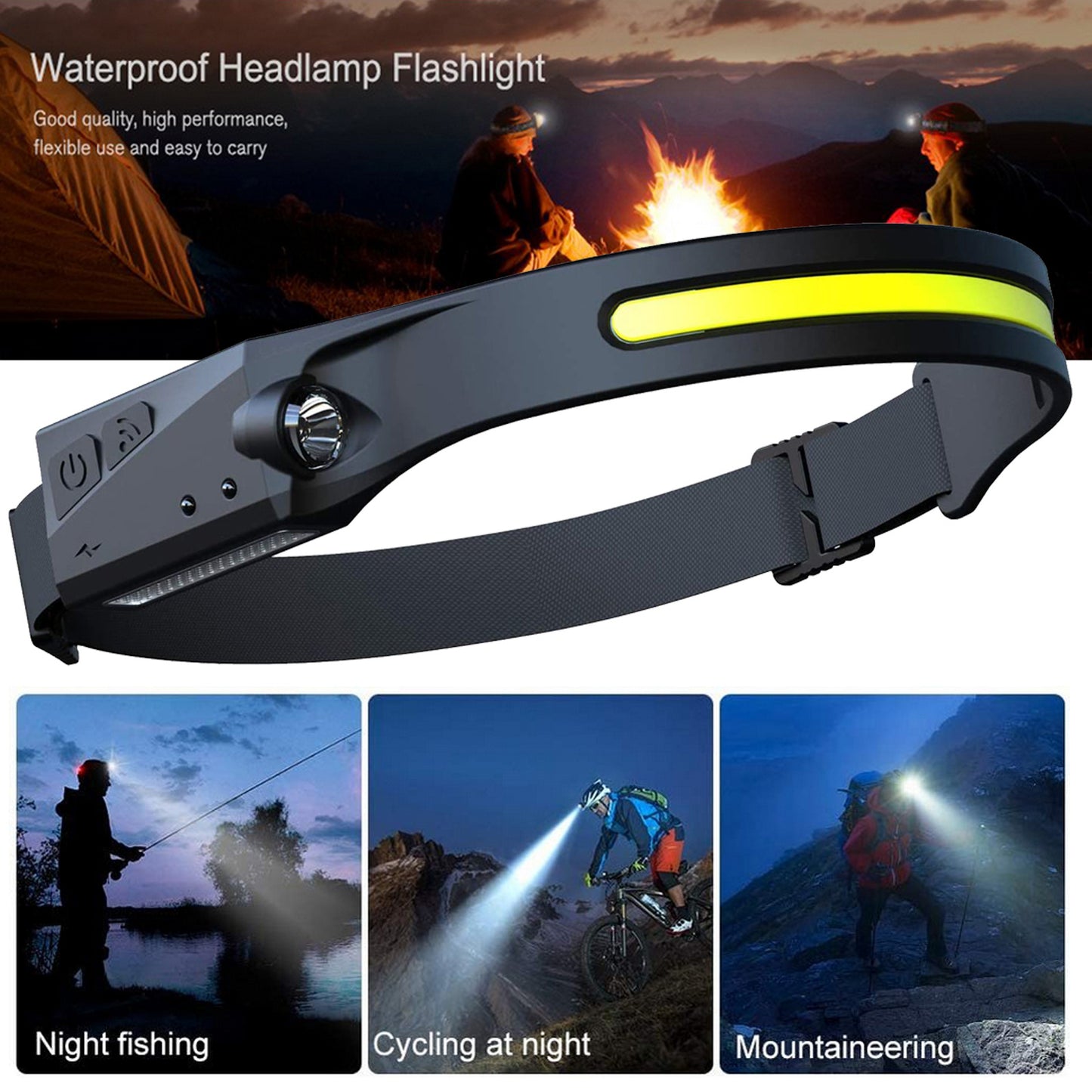 COB LED Induction Headlamp – USB Rechargeable Waterproof Camping & Hunting Light