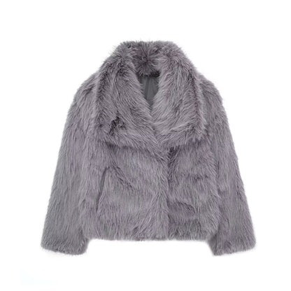 Winter Plush Coat – Warm Fluffy Lapel Jacket for Women