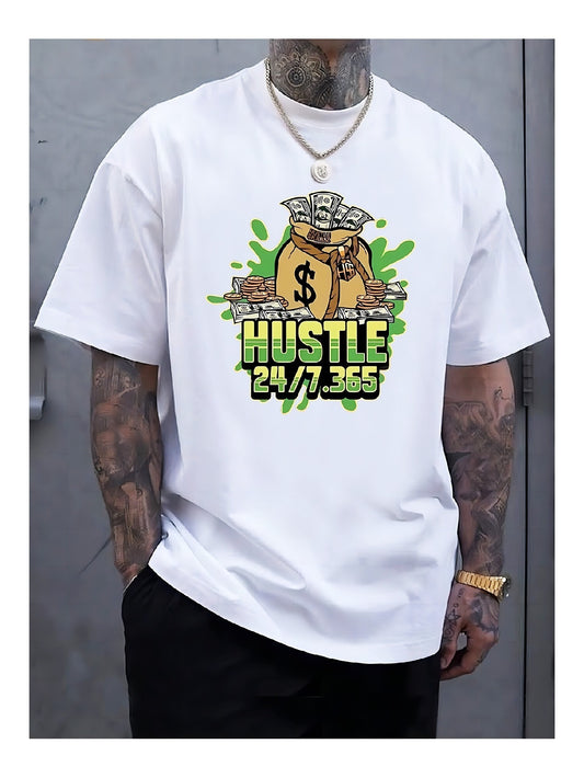 Men’s White Graphic T-Shirt – Trendy Streetwear Loose Fit