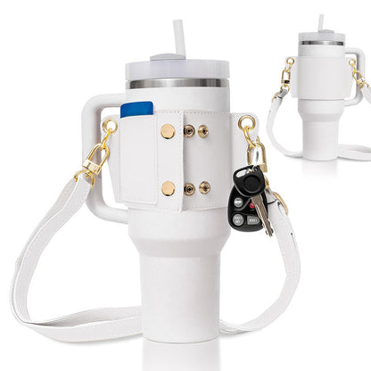 PU Leather Water Bottle Shoulder Strap – Fits 30–40oz Bottles, Tumbler Handle Sling