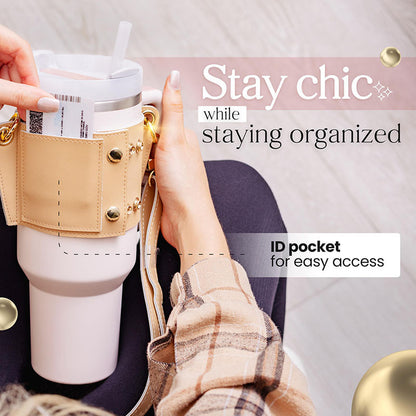 PU Leather Water Bottle Shoulder Strap – Fits 30–40oz Bottles, Tumbler Handle Sling