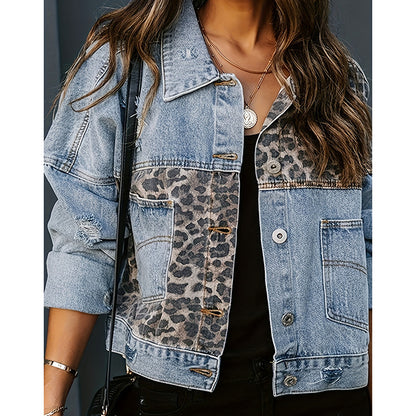 Women’s Cropped Distressed Denim Jacket – Ripped Jean Coat