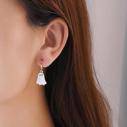 "Gold Ghost Huggie Hoop Earrings - Cute Halloween Jewelry"