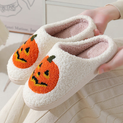 Halloween Pumpkin Warm Slippers Men And Women Couples Indoor House Shoes