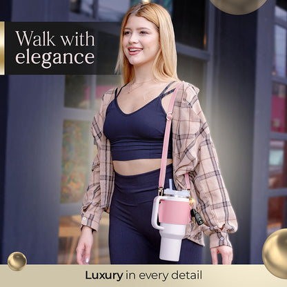 PU Leather Water Bottle Shoulder Strap – Fits 30–40oz Bottles, Tumbler Handle Sling