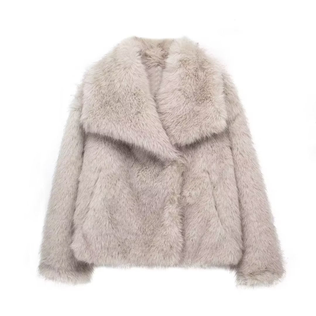 Winter Plush Coat – Warm Fluffy Lapel Jacket for Women