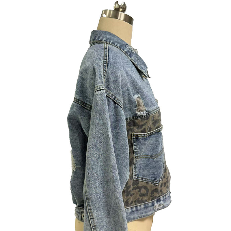 Women’s Cropped Distressed Denim Jacket – Ripped Jean Coat