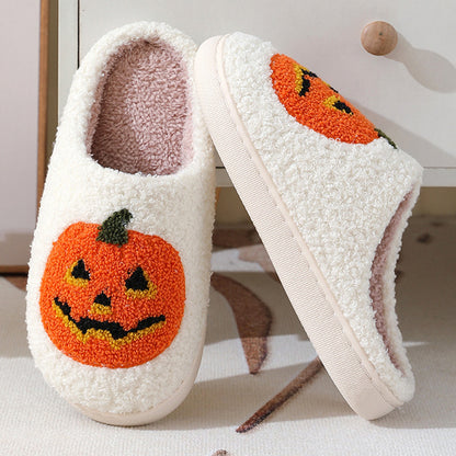 Halloween Pumpkin Warm Slippers Men And Women Couples Indoor House Shoes