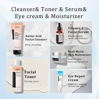 SKINCARE 5-STEP ROUTINE CLEANSER - TONER - SERUM -EYE CREAM - MOISTURIZER